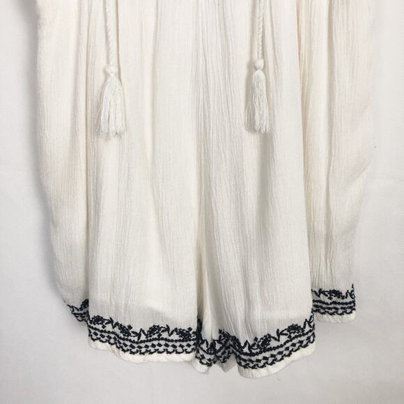 Forever 21 Womens Romper Medium Embroidered Tasseled Gauzy Boho Beachy Coastal - Picture 6 of 11